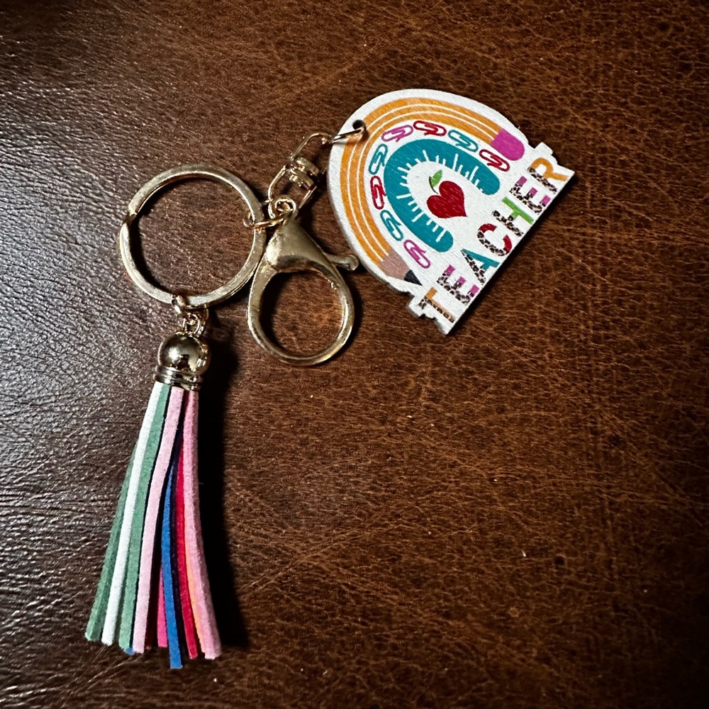 Keychain Teacher bag charm new with multi color fringe tassel